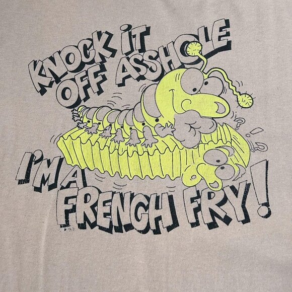 Late 2000s "Knock It Off I'm A French Fry" cartoon dark humour t-shirt. - Picture 4 of 5